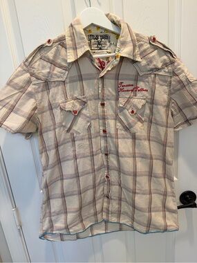 Toxic Waste LA Vintage Plaid Western Pearl Snap Shirt House of Tattoos XL Mens